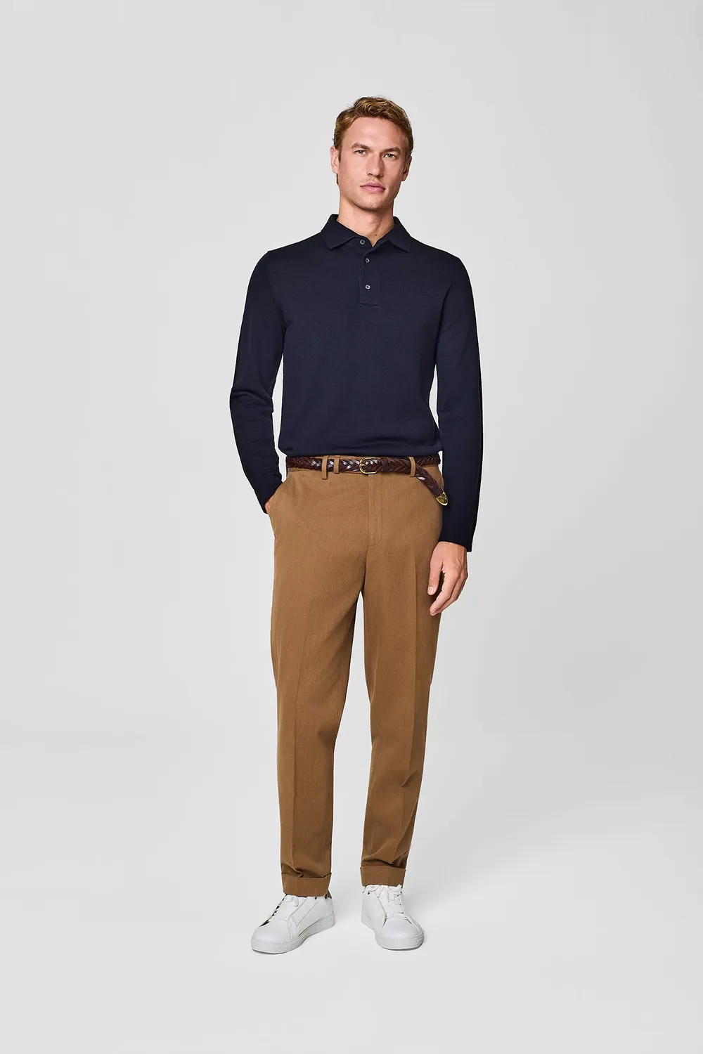 Paul Taylor pantalone wide fit cammello cotone sartoriale