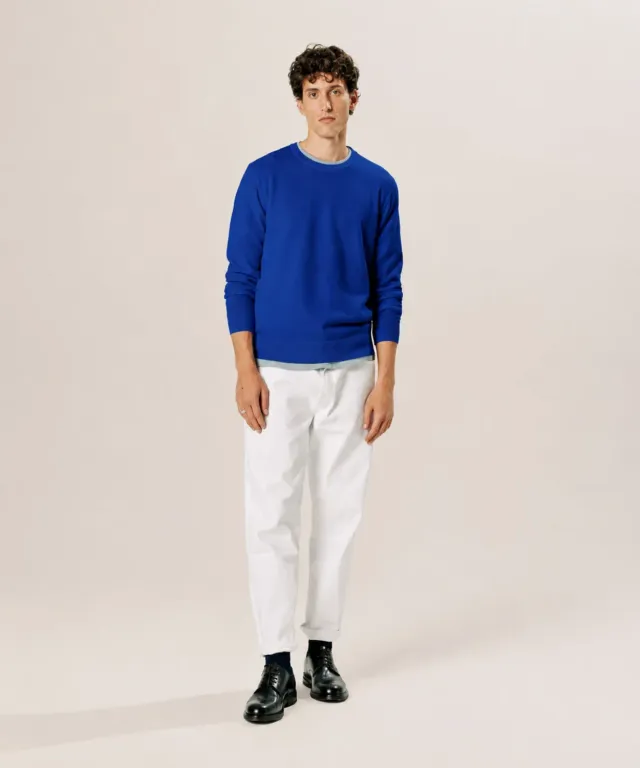Rodier maglione girocollo uomo lana merino blu azzurro