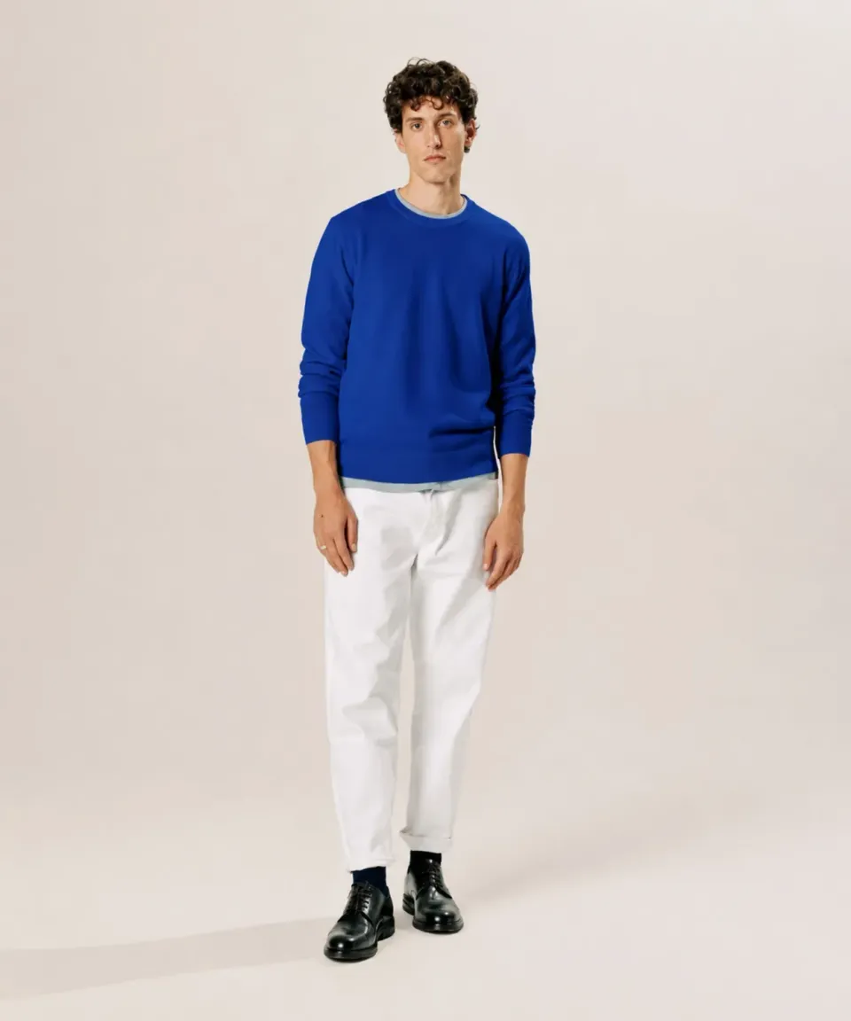 Rodier maglione girocollo uomo lana merino blu azzurro