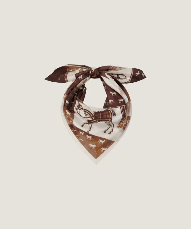 Rodier foulard cotone seta marrone 65x65 equestre
