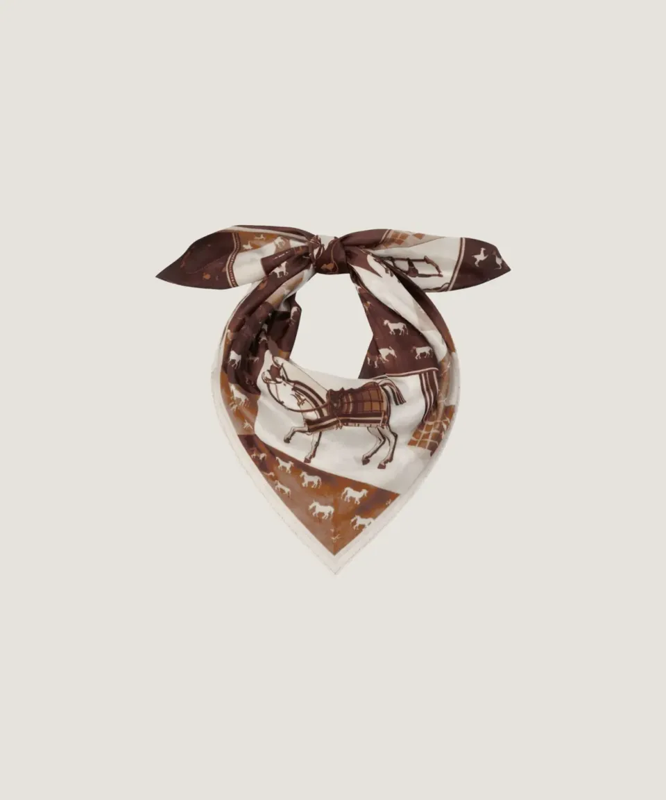 Rodier foulard cotone seta marrone 65x65 equestre