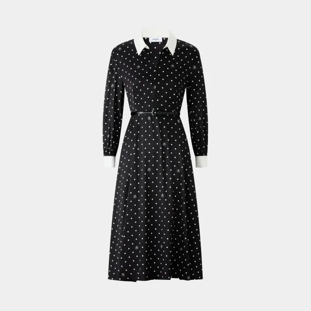 Ports vestito nero a pois con colletto charm
