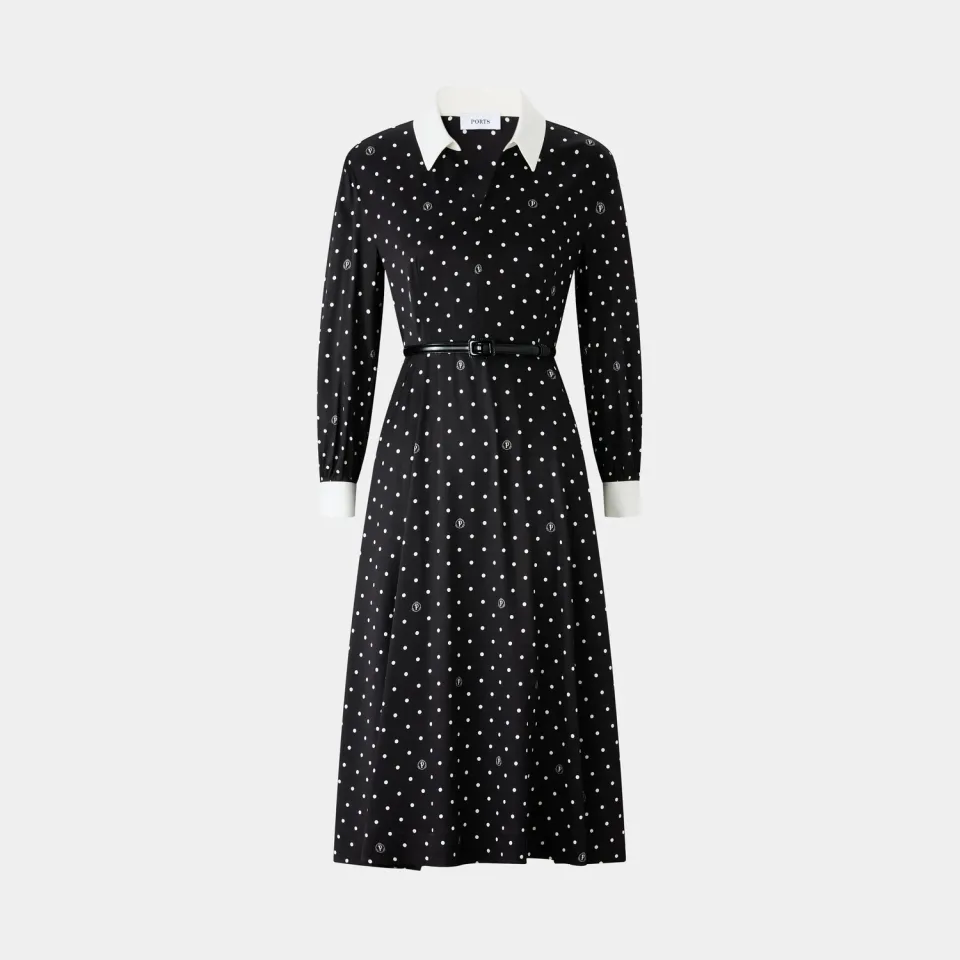 Ports vestito nero a pois con colletto charm
