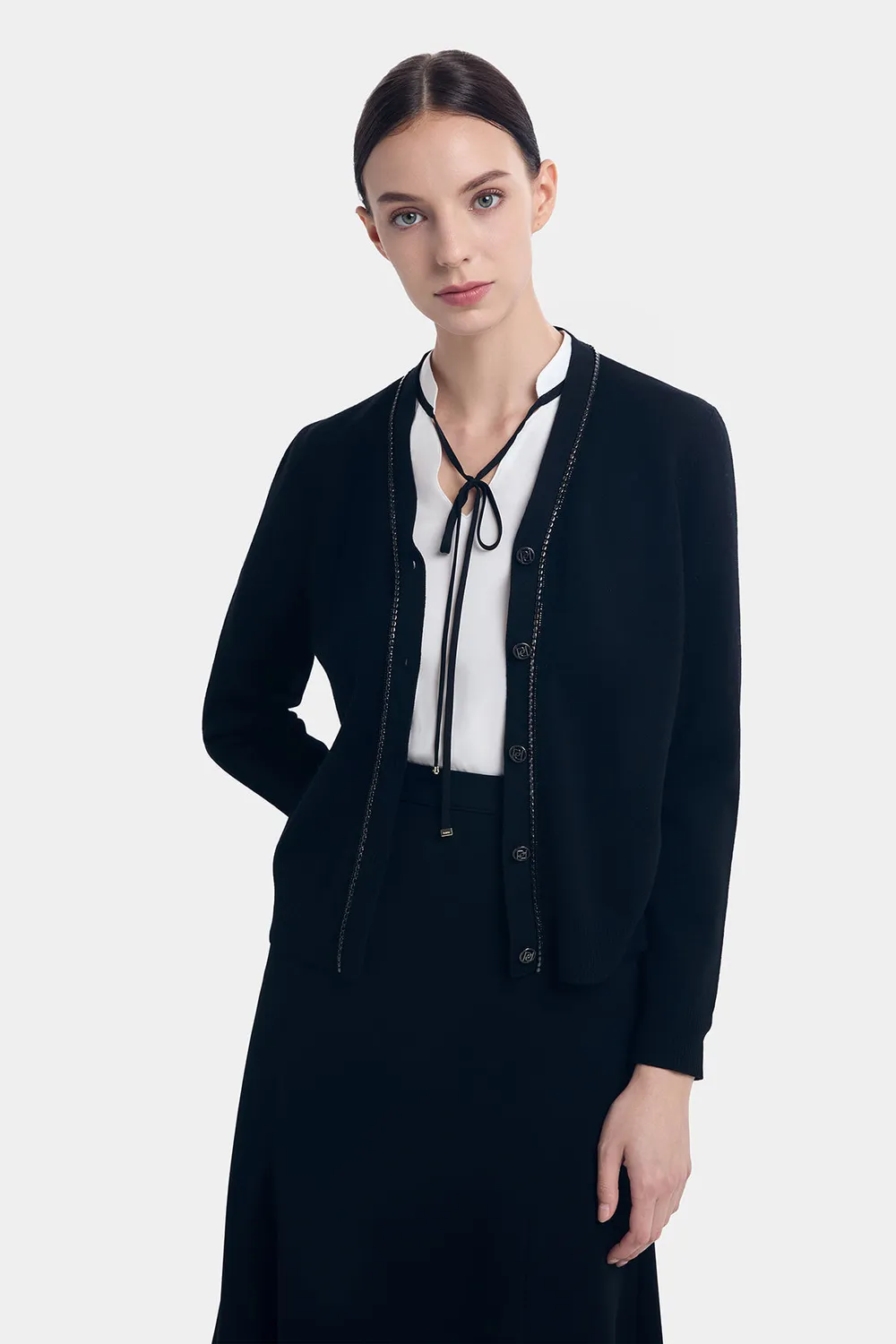 Ports LT9K040NKW008 cardigan nero lana catena