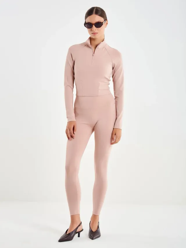 Vicolo Felpa Cropped con Zip rosa tecnico S