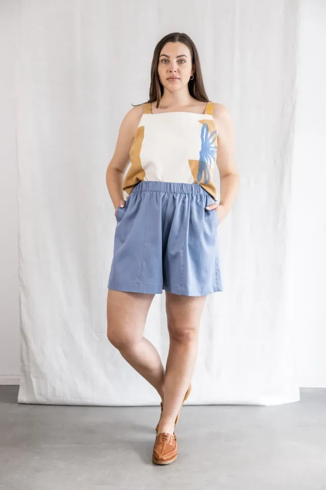 Jyoti Sitaar Satin Blue shorts cotone
