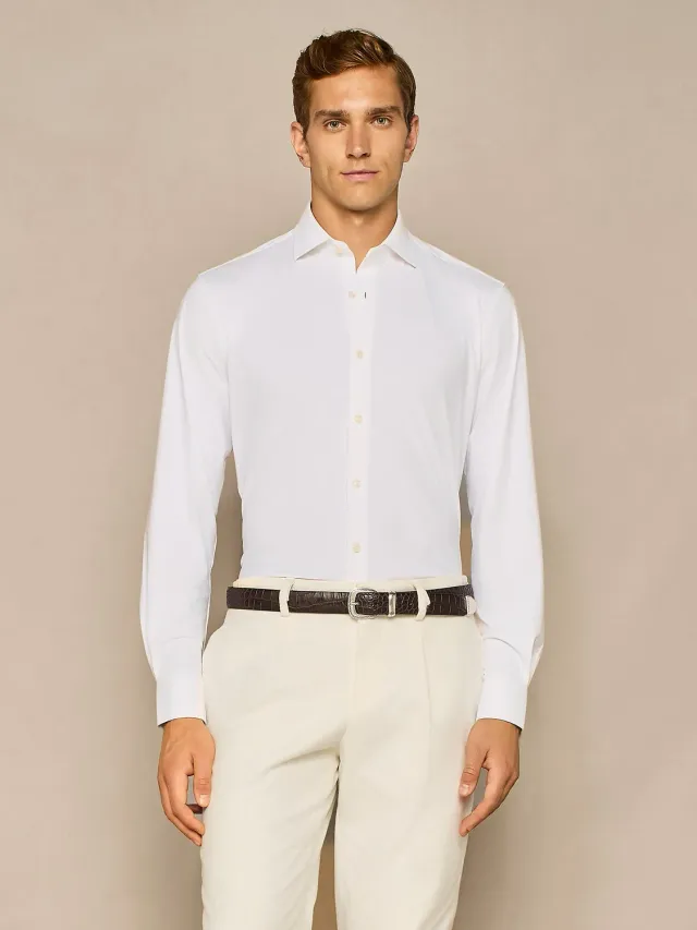 Paul Taylor camicia jersey bianca cotone fondo stondato