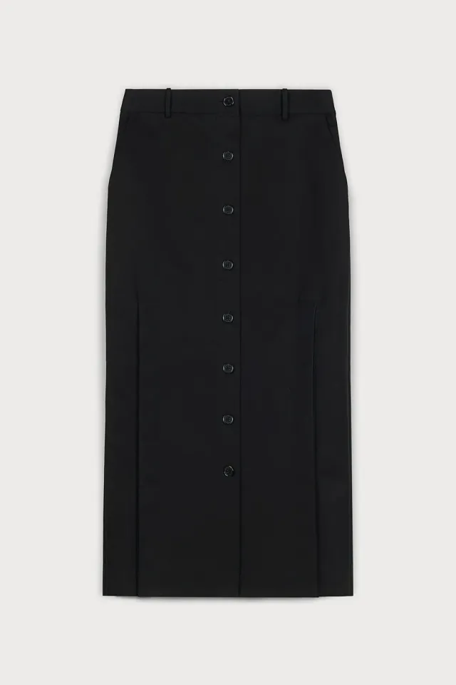 PORTS Refined gonna nera cotone con bottoni