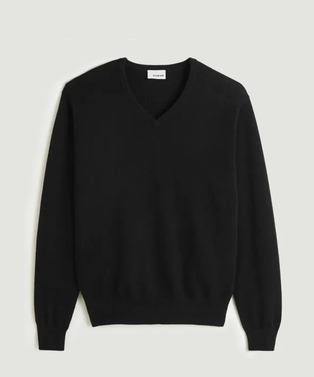 Rodier Maglione Scollo a V Cashmere Uomo Nero 100% Cashmere