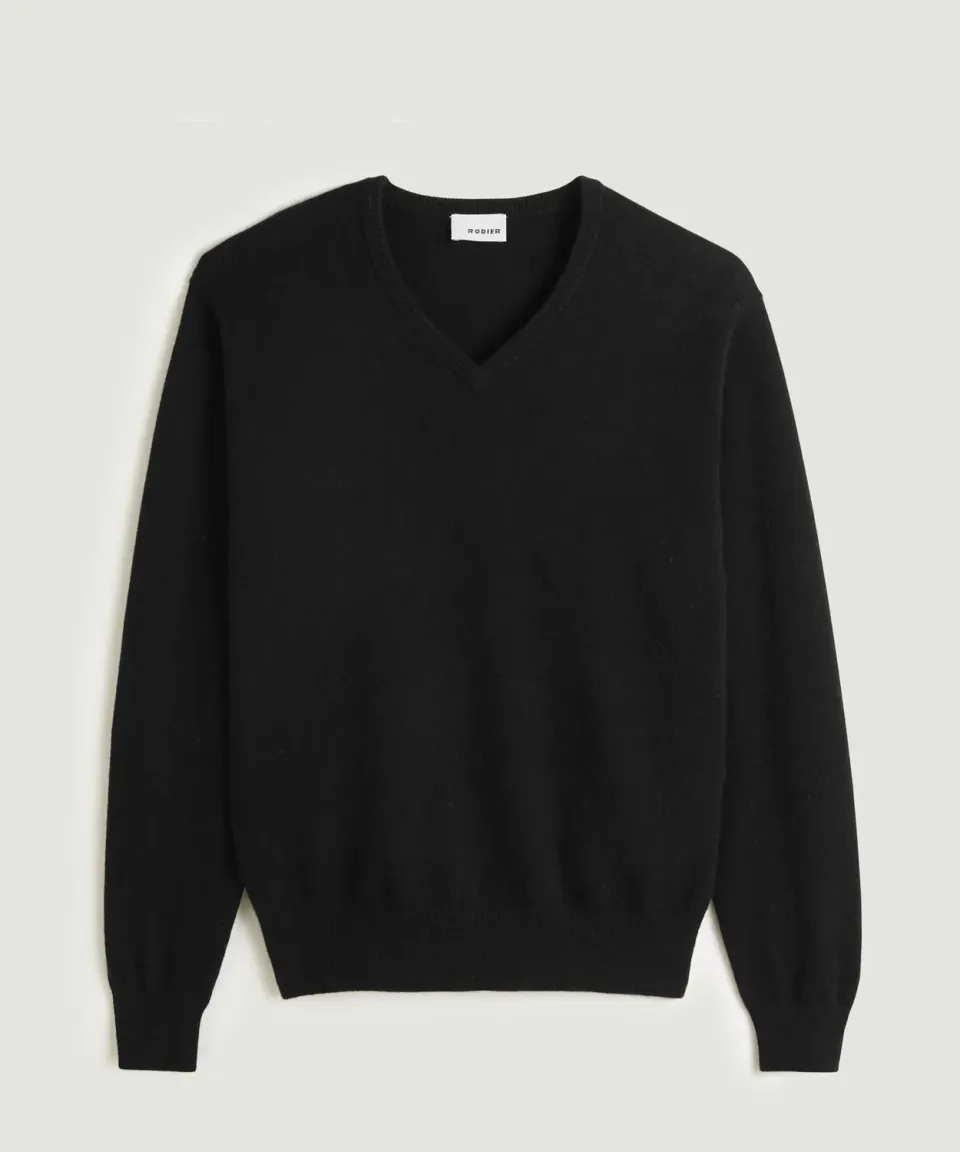 Rodier Maglione Scollo a V Cashmere Uomo Nero 100% Cashmere