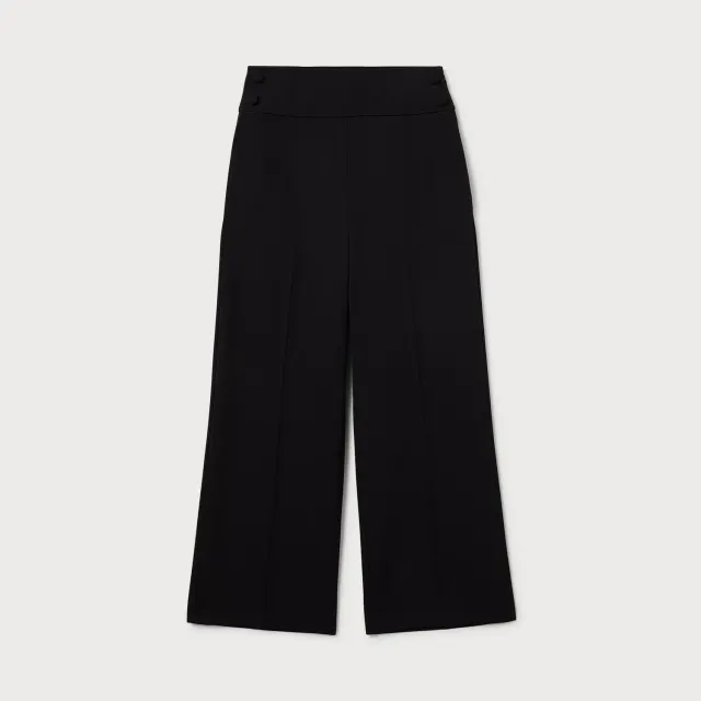 PORTS Wool Cropped pantaloni lana neri wide-leg