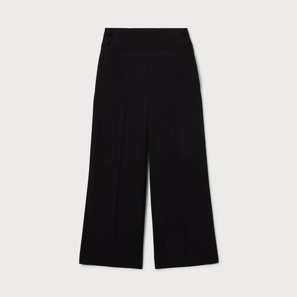PORTS Wool Cropped pantaloni lana neri wide-leg