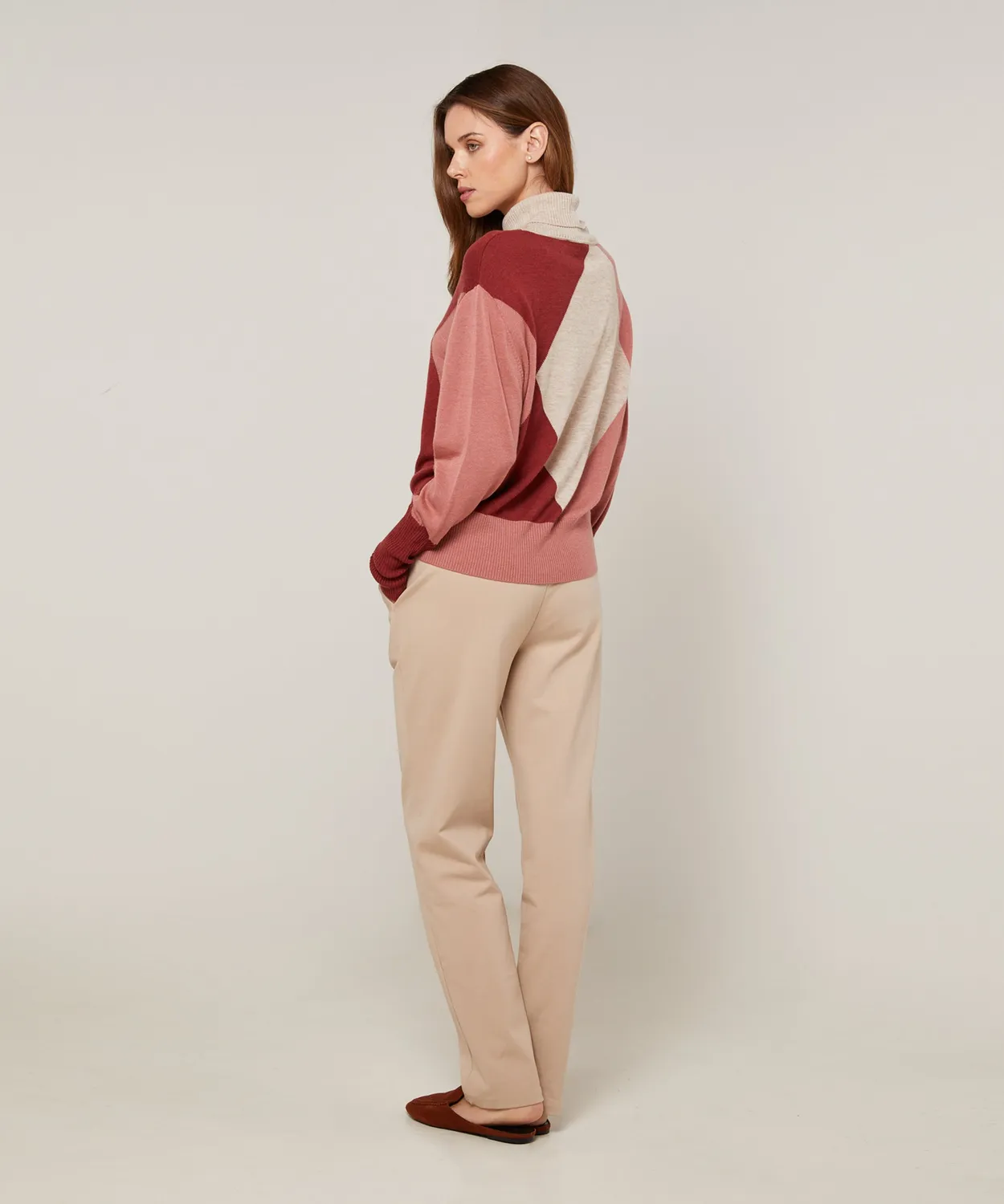 Rodier maglione dolcevita colorblock beige