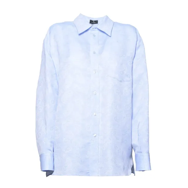 Etro WRIA008299TJEJ1 camicia azzurra 42 lino cotone