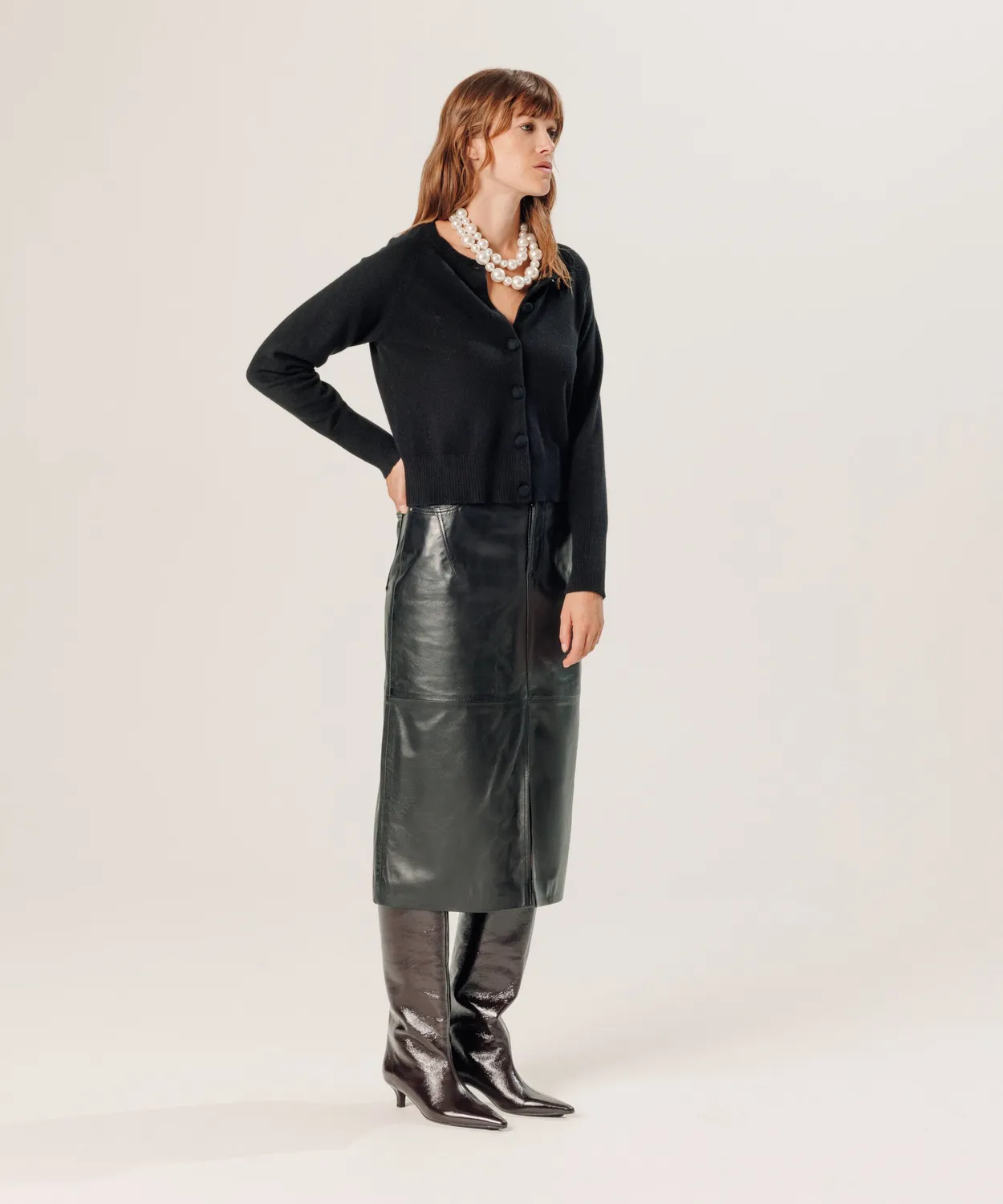 Rodier cardigan corto cashmere girocollo nero donna