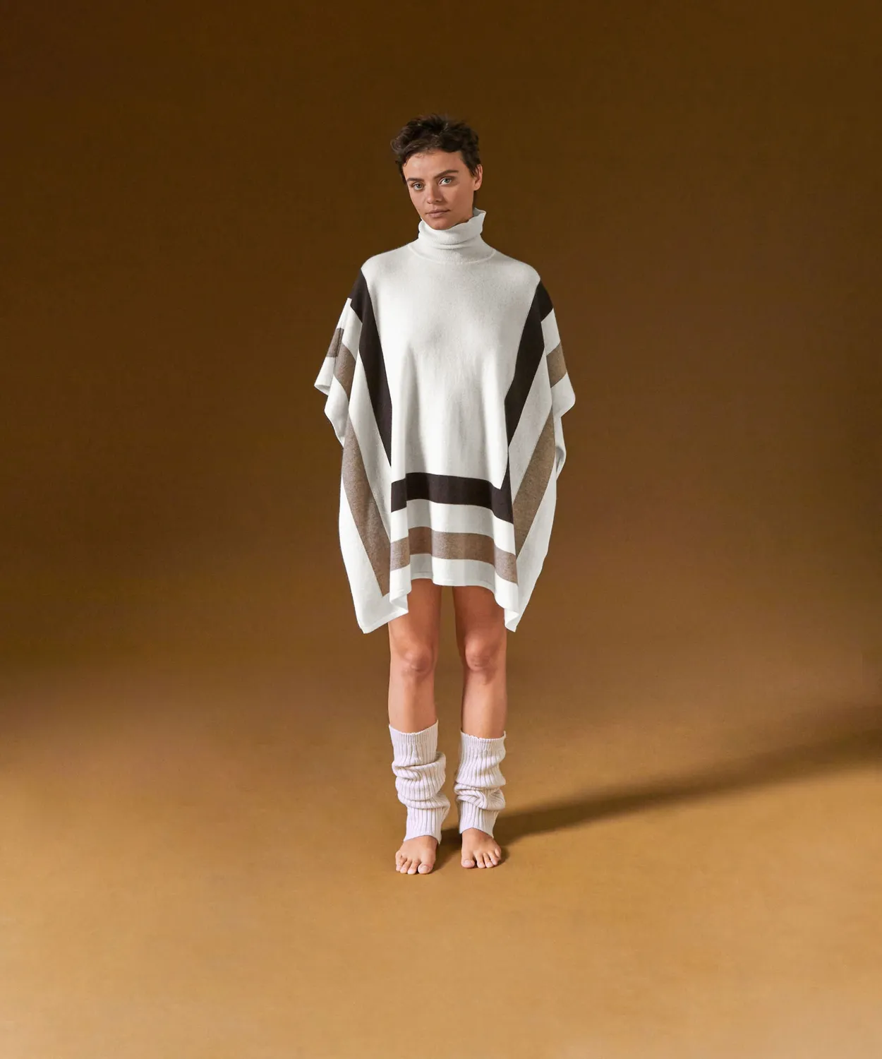 Rodier Poncho Cashmere Collo Alto Bianco Oversize