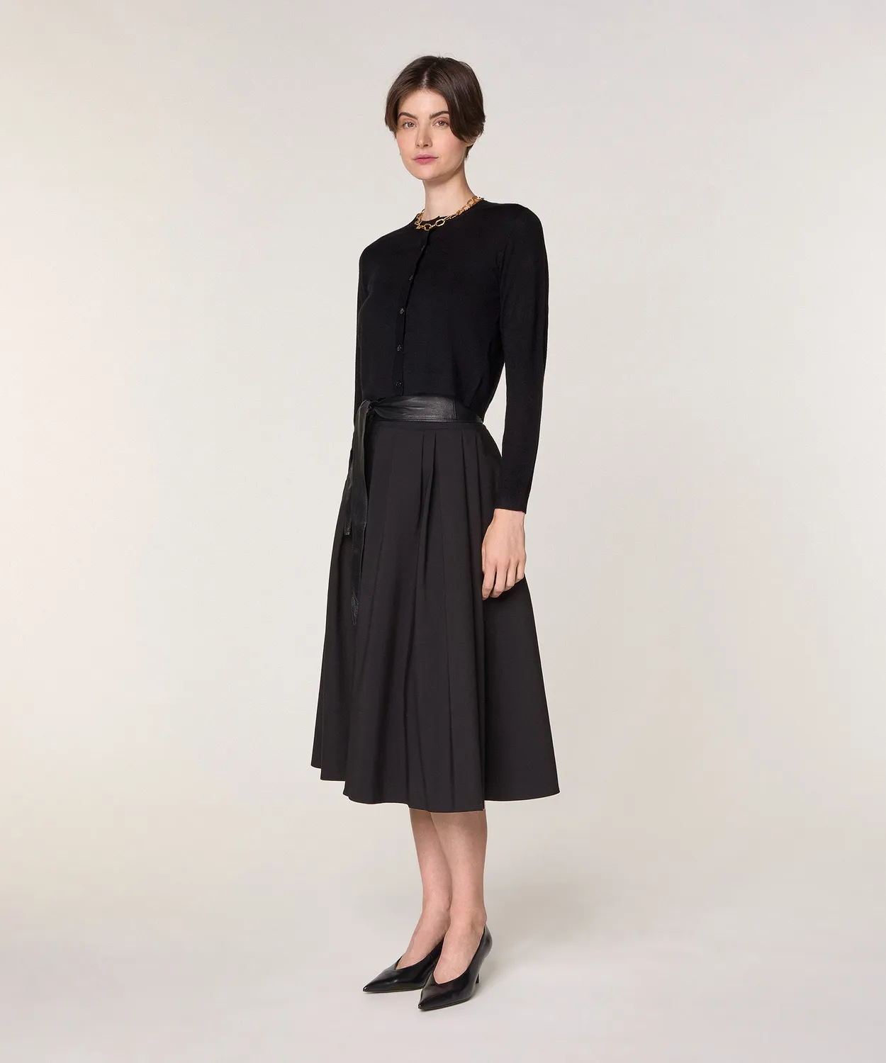 Rodier cardigan corto lana merino nero girocollo