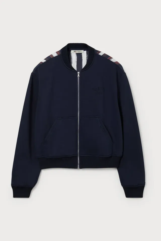 Ports 1961 felpa zip blu navy in cotone pesante