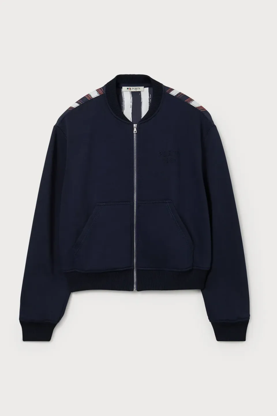 Ports 1961 felpa zip blu navy in cotone pesante
