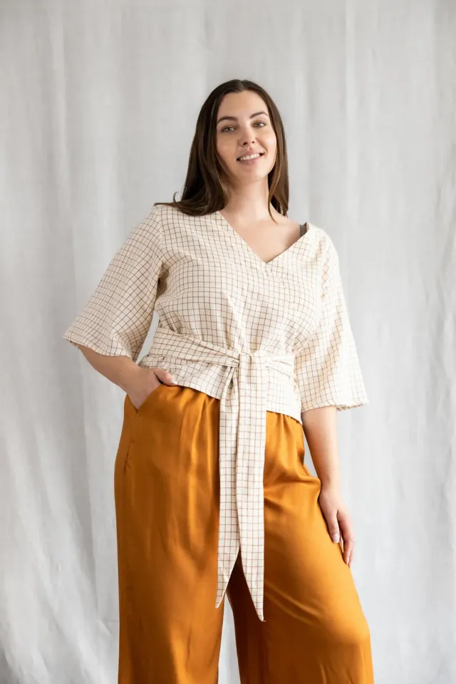 Jyoti - Fair Works Vasanta Cream Checks blusa quadri crema cotone