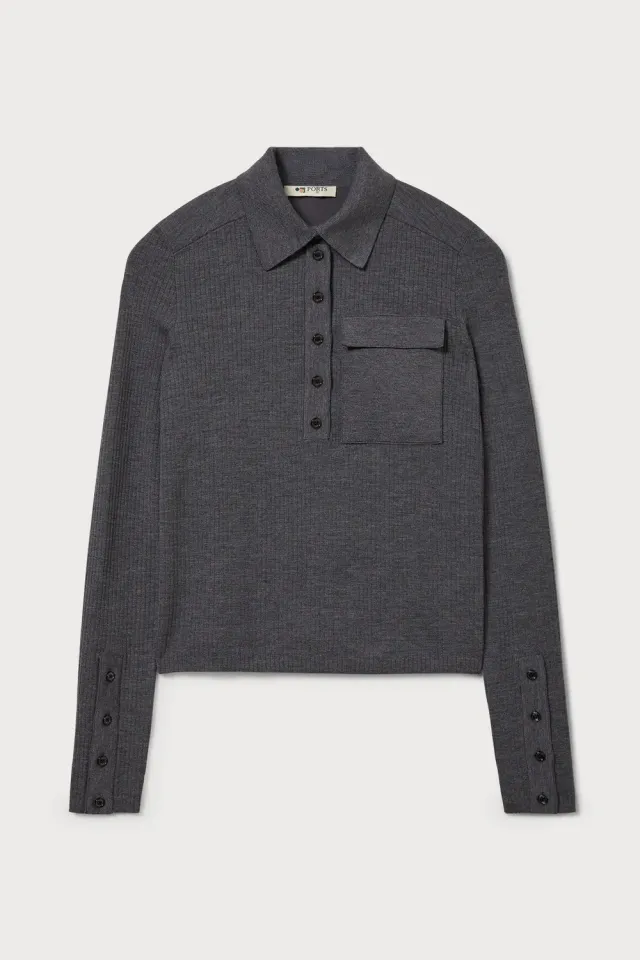 PORTS PW326KFP01 maglione polo lana grigio coste