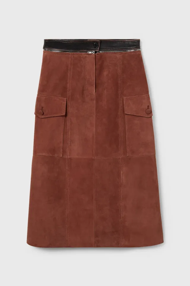 Ports Suede A-Line gonna midi camoscio ruggine