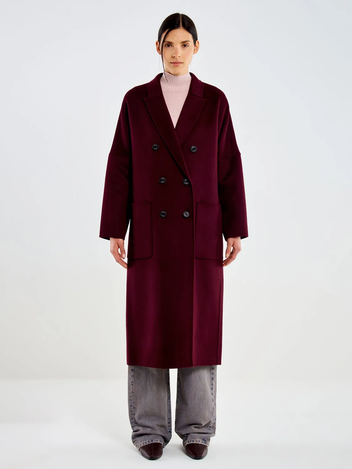 Vicolo Cappotto Doppiopetto borgogna S misto lana