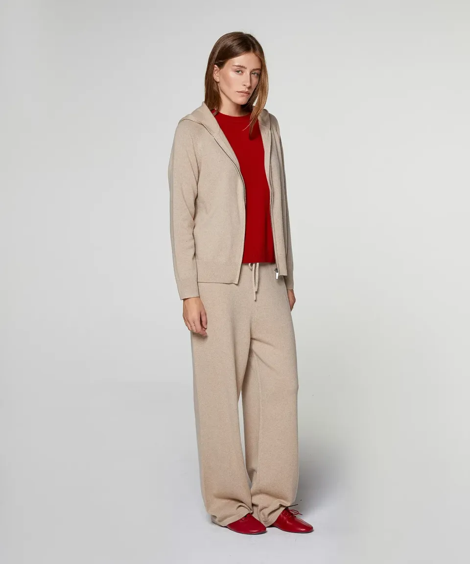 Rodier Giacca Cashmere Cappuccio Beige zip lunga