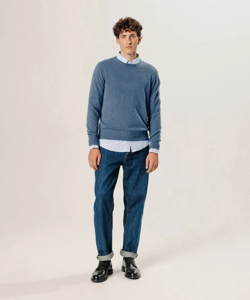 Rodier maglione girocollo cashmere 2 fili blu uomo