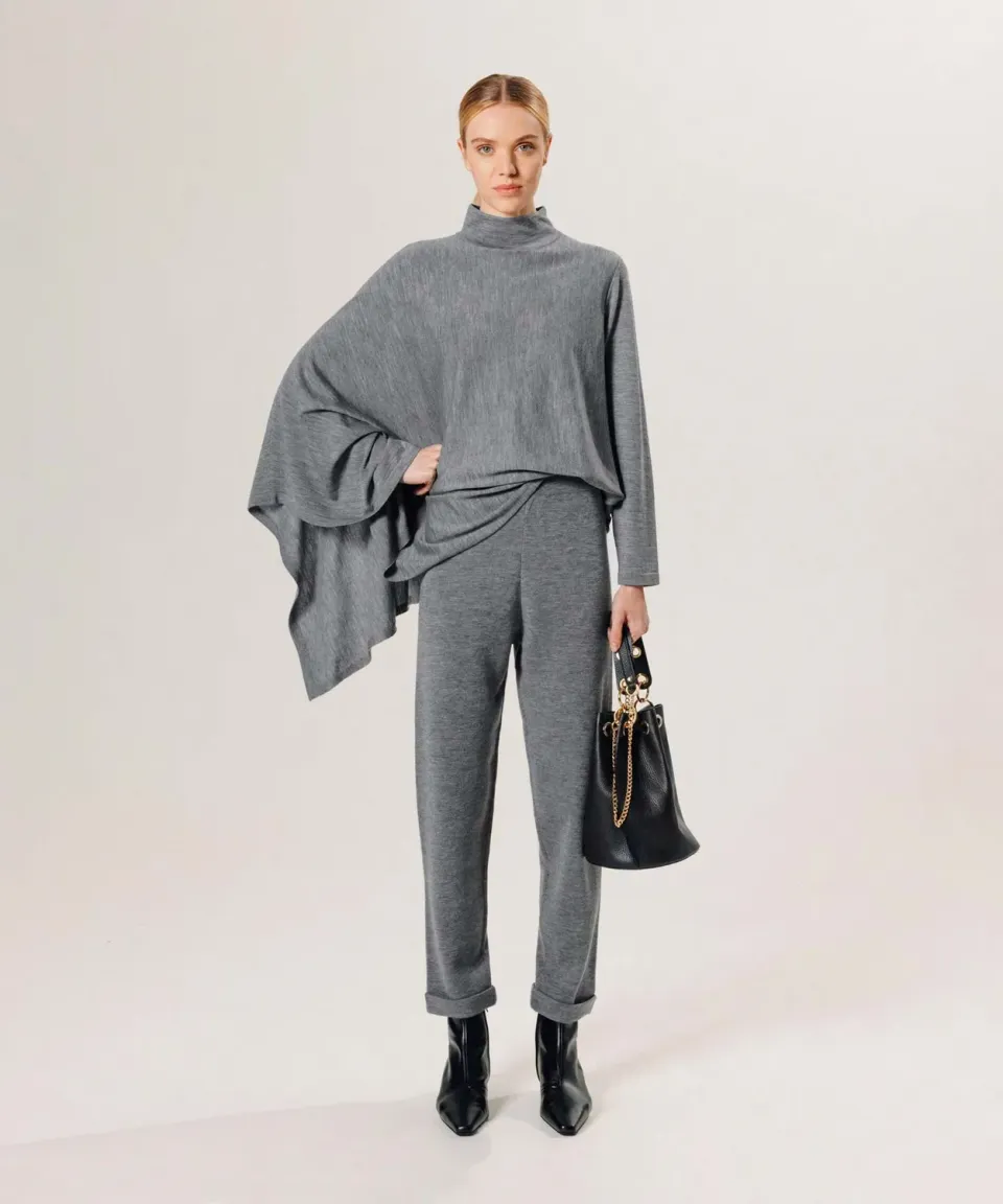Rodier Poncho asimmetrico lana merino poncho grigio S/M