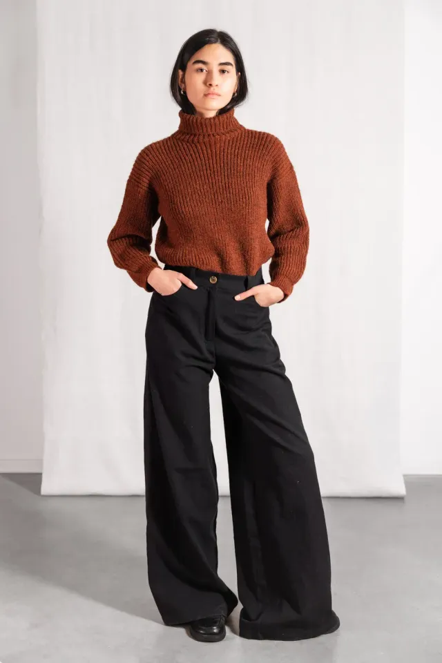 Jyoti Tarani pantaloni donna cotone bio neri gamba larga