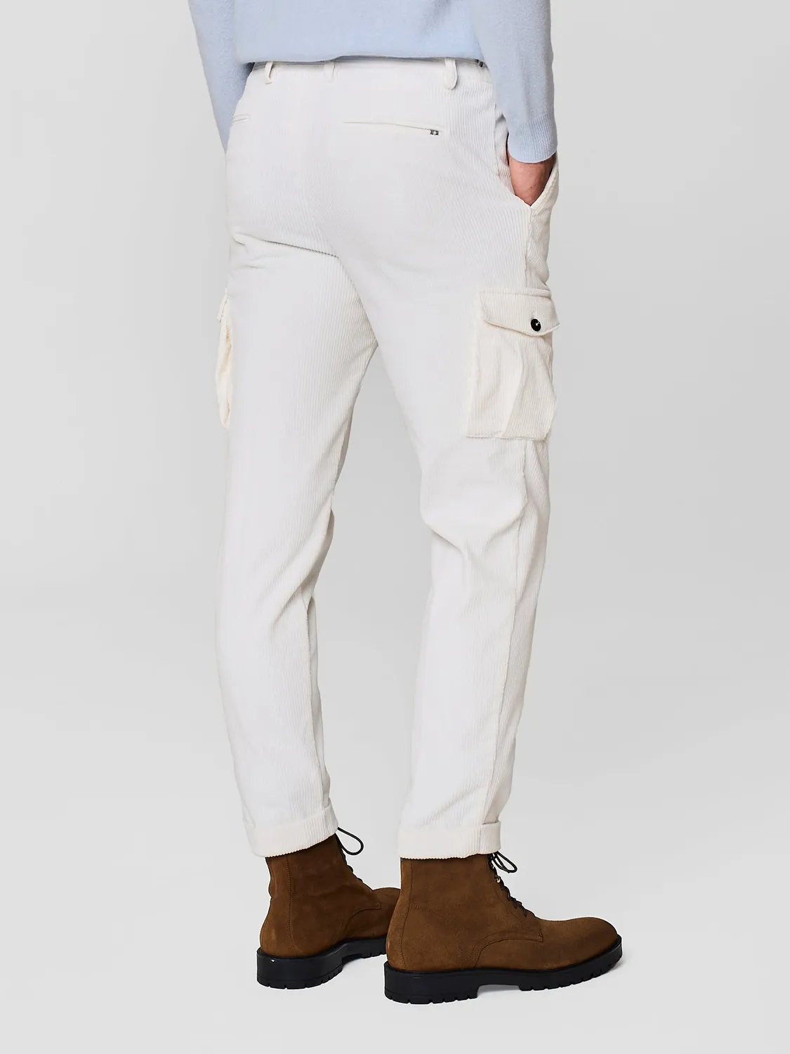 Paul Taylor pantalone velluto millerighe bianco tasconi