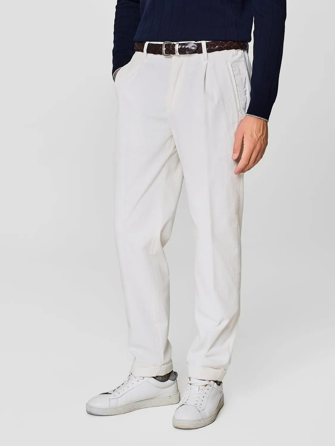 Paul Taylor pantalone velluto millerighe bianco pinces