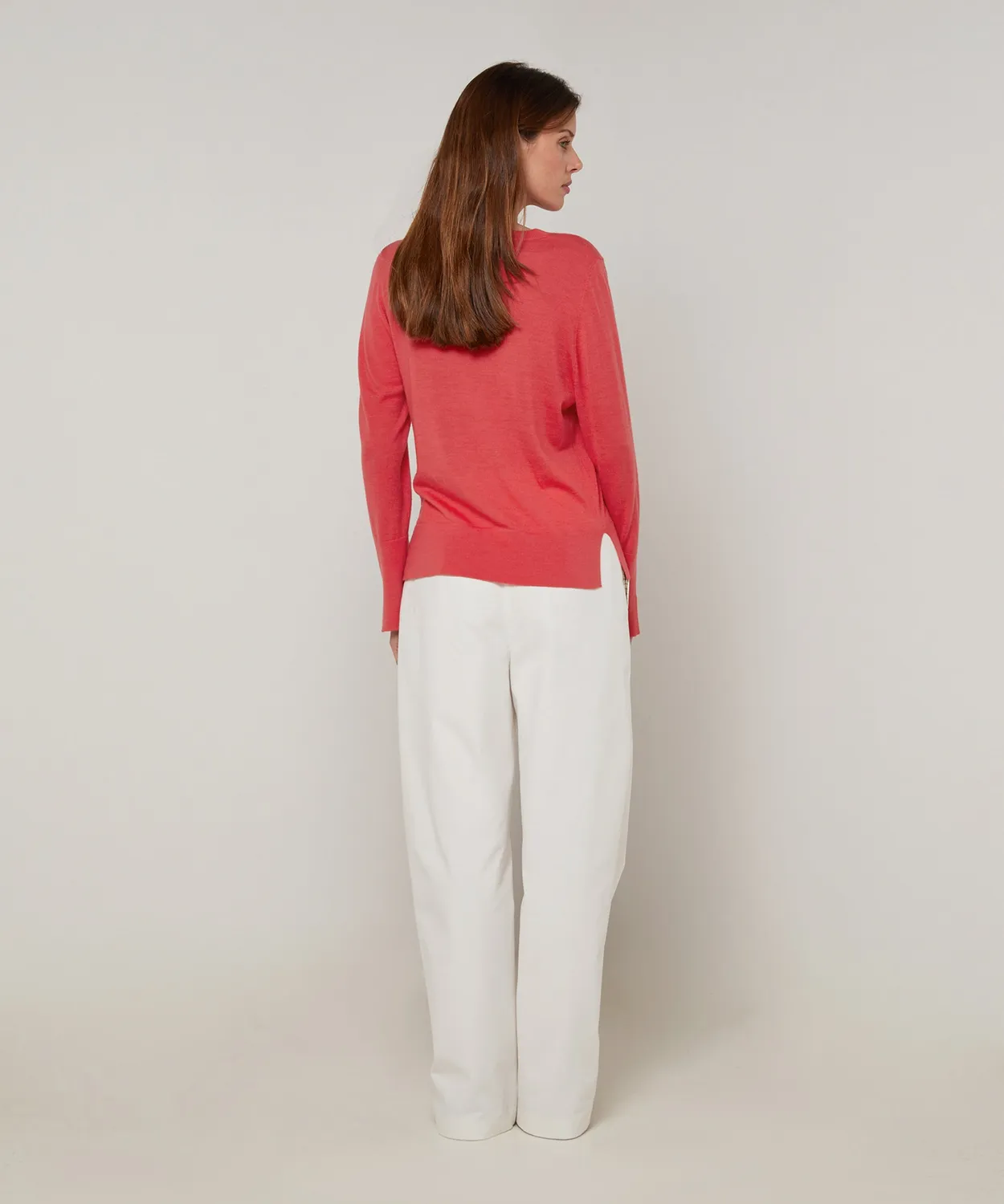 Rodier maglione girocollo lana merino corallo leggero