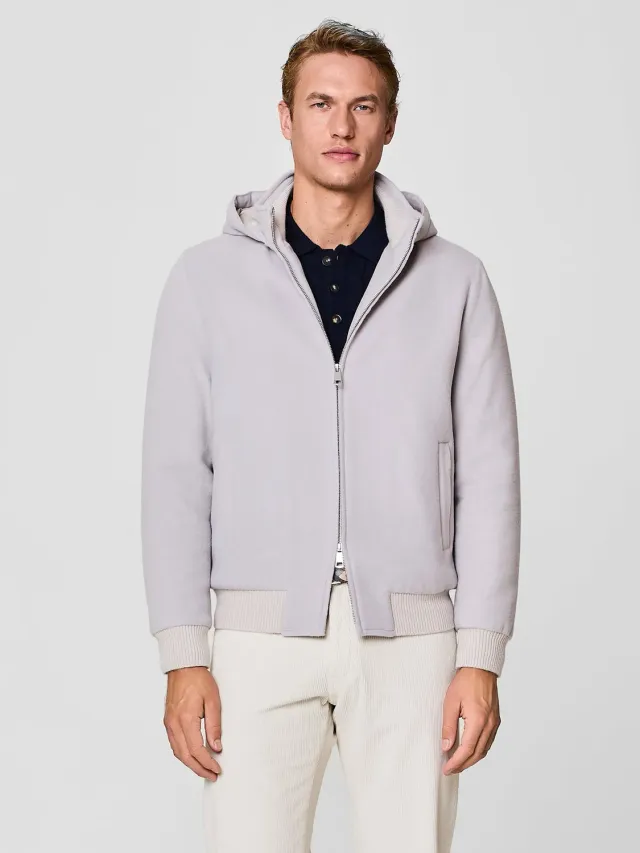 Paul Taylor Bomber Giubbino Stone Velour Lana Cappuccio