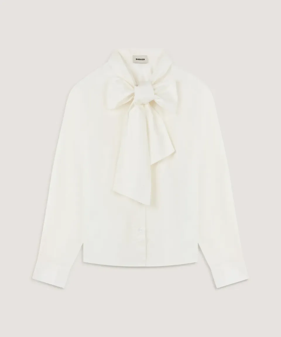 Rodier camicia bianca collo fiocco cotone S