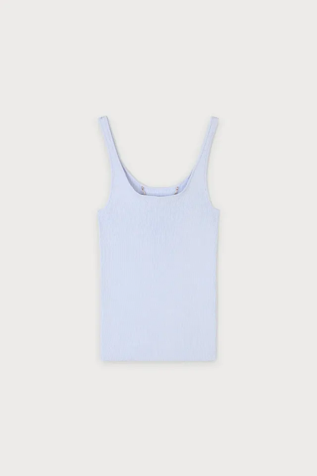 Ports Ribbed Knit Tank top donna blu xenon costine S