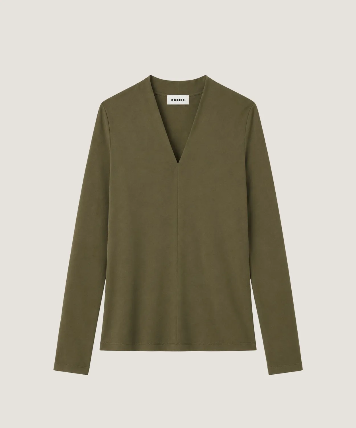 Rodier T-shirt scollo a V maniche lunghe kaki morbida