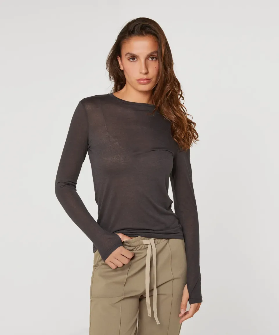Rodier T-shirt Maniche Lunghe Antracite Maglia Fine