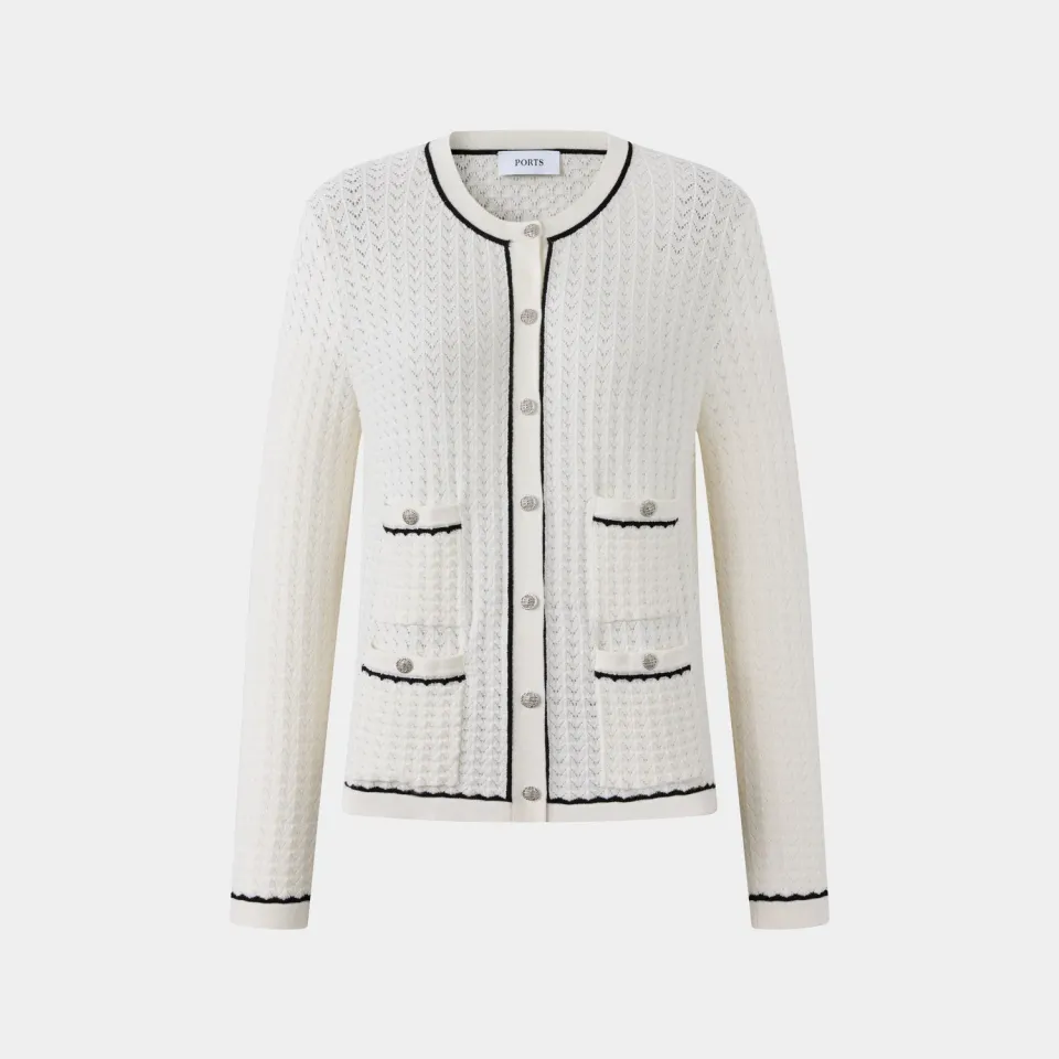 Ports Chic Trimming cardigan crema con bottoni