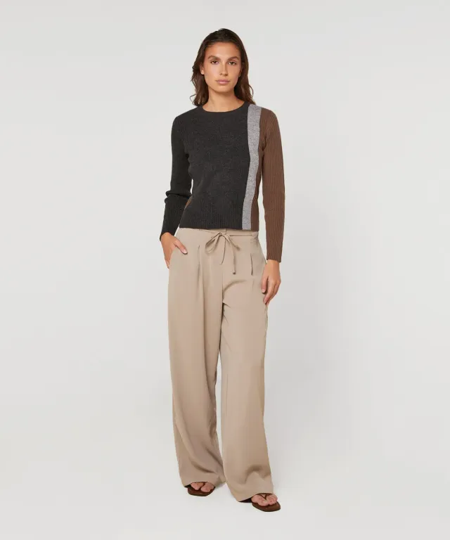 Rodier pantaloni larghi fluidi beige scuro gamba ampia