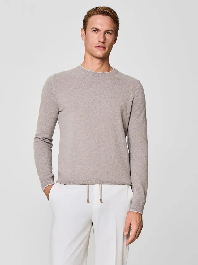 Paul Taylor girocollo cashmere lana taupe uomo