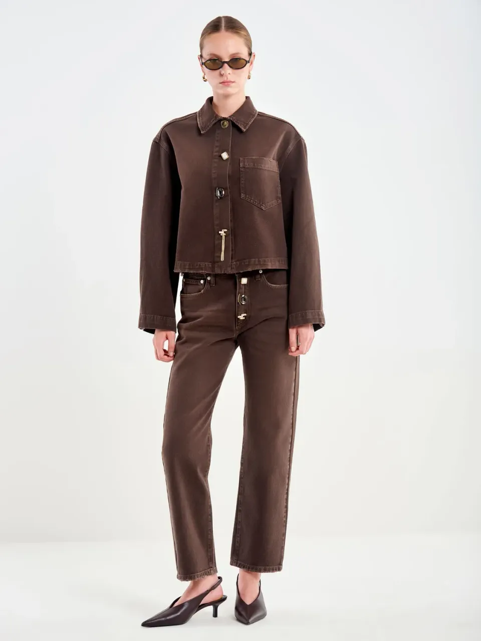 Vicolo Overshirt Denim Bottoni Gioiello Fondente Cotone