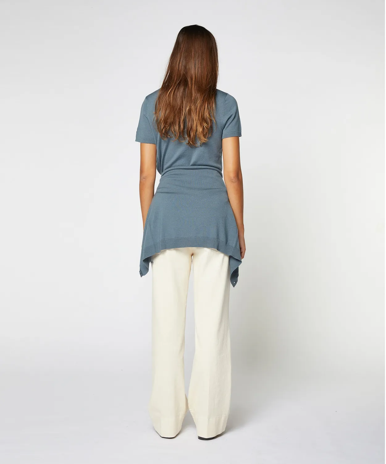 Rodier twin set lana merino blu grigio girocollo
