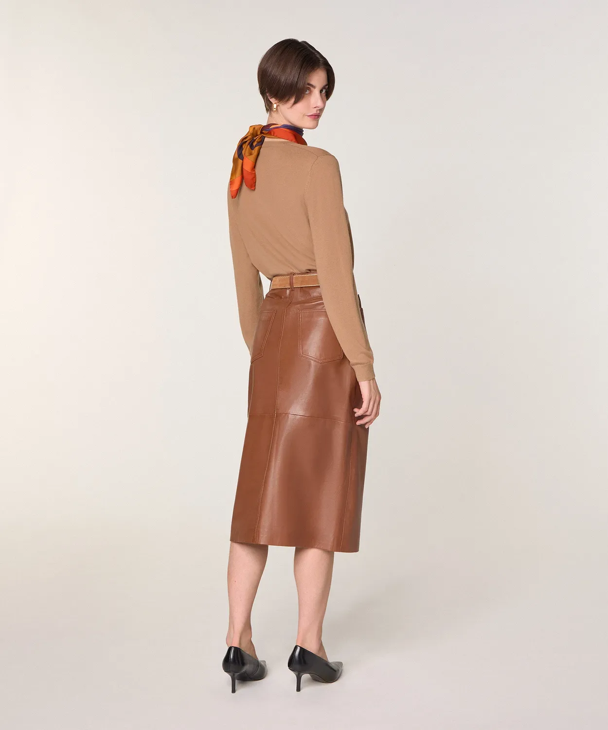 Rodier maglione scollo V merino donna marrone cammello