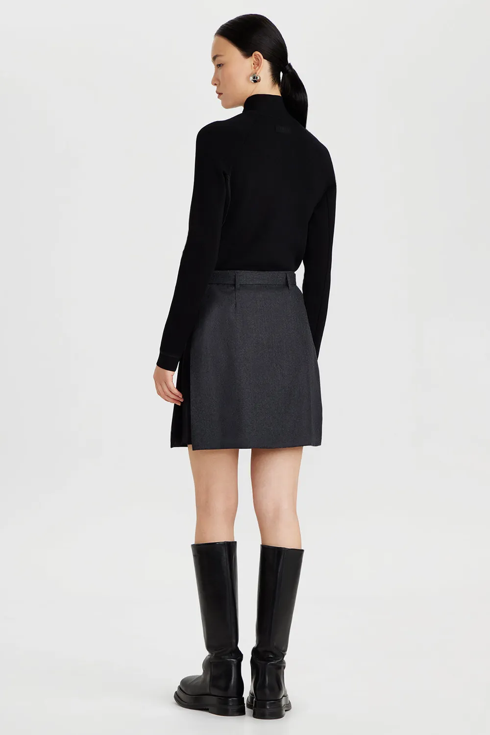 PORTS Belted Panelled gonna grigia lana cintura P