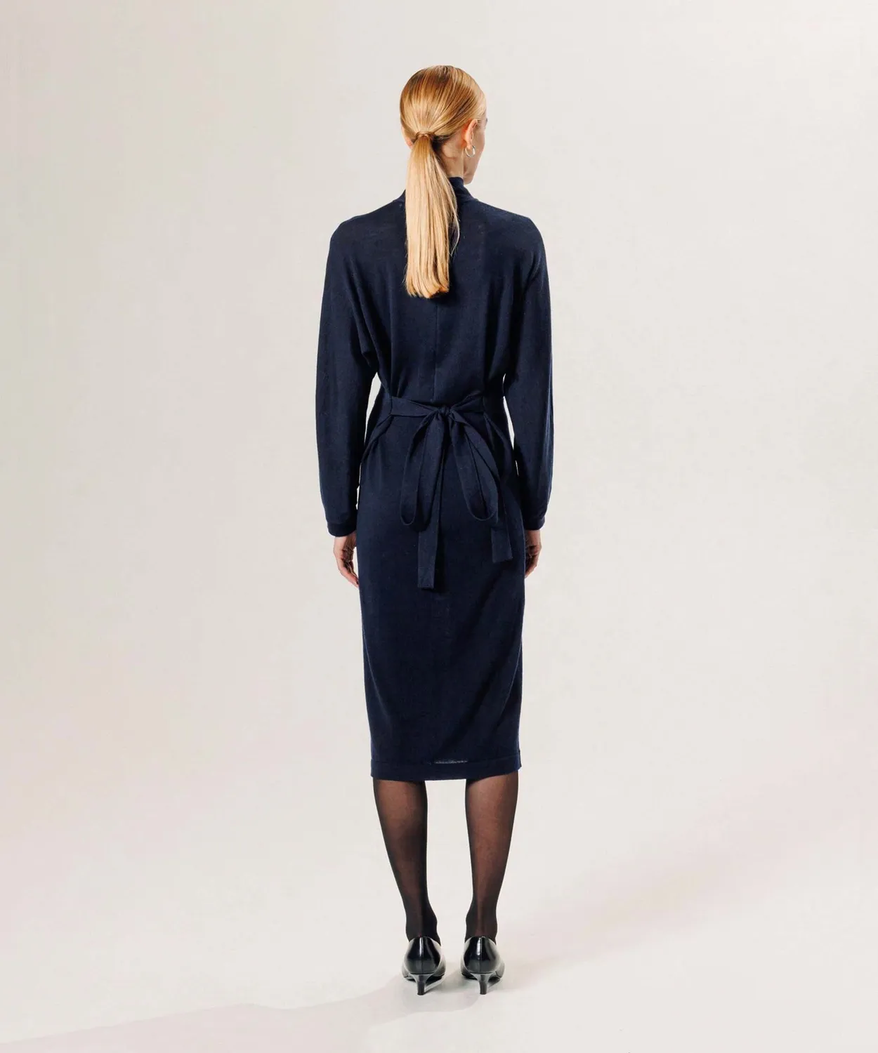 Rodier abito lungo lana merino collo finto blu navy