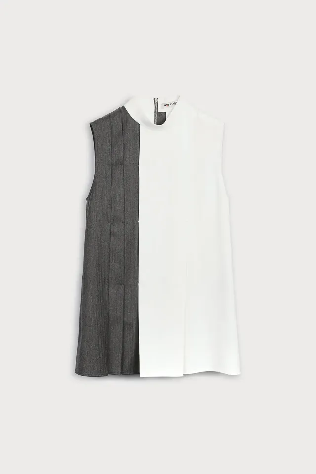 Ports 1961 Side Pleated Blouse camicia bianco-grigio pieghe