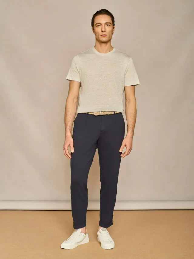 Paul Taylor pantalone wide jersey blu tasca america made in italy