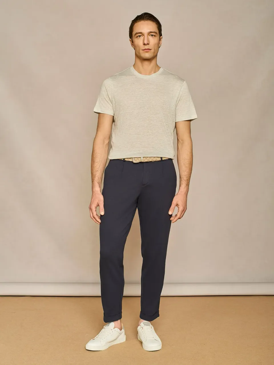 Paul Taylor pantalone wide jersey blu tasca america made in italy